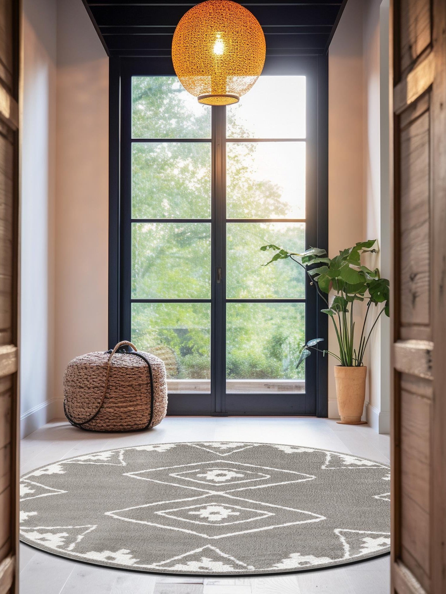 Gray 4' 1 x 4' 1 Norge Round Area Rug 100% Polypropylene Easy Clean Non Shed Stain Resistant Modern Carpet for Home Interior Design for Sale at Rug Engine