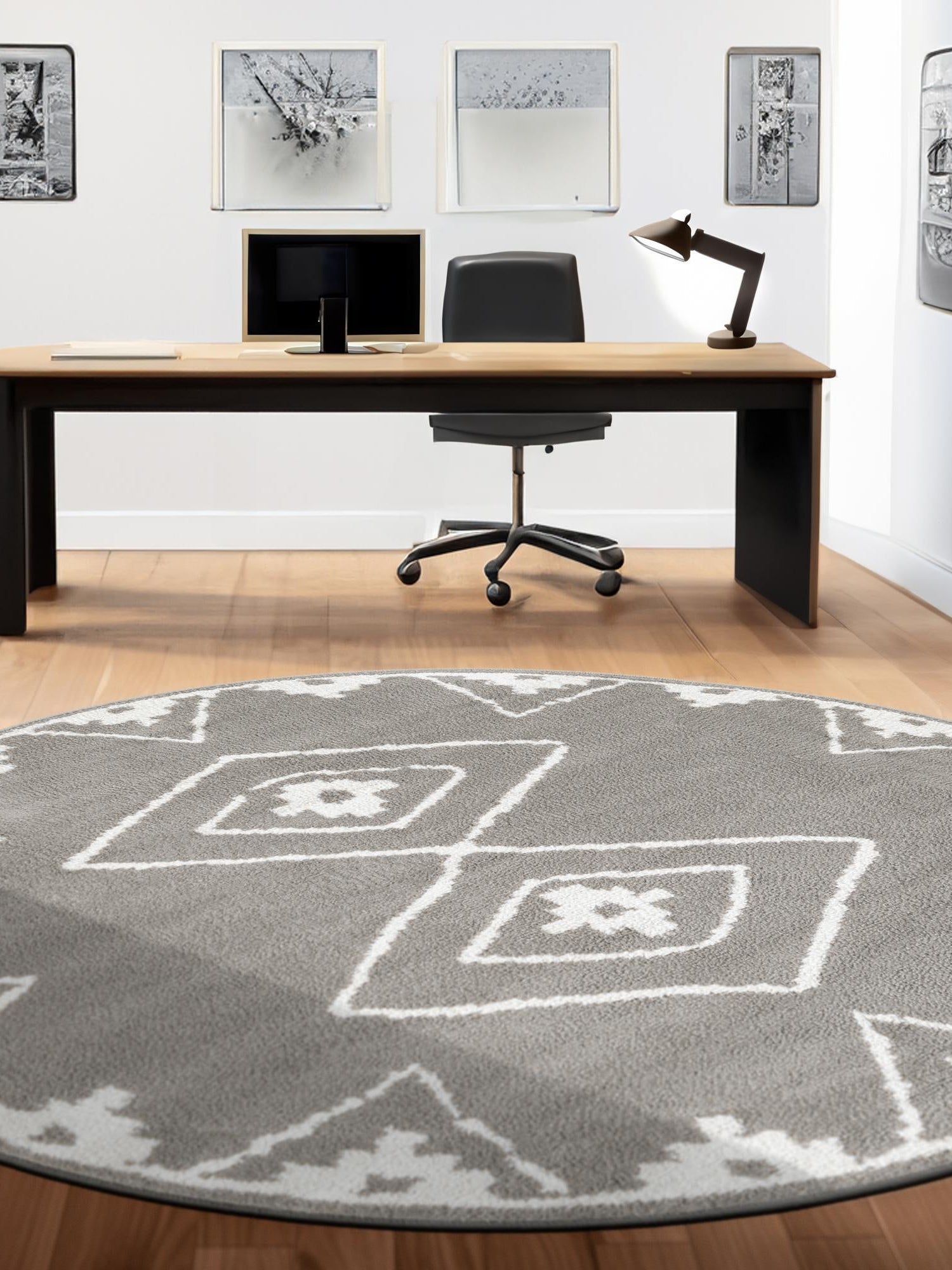 Gray 5' 1 x 5' 1 Norge Round Area Rug 100% Polypropylene Easy Clean Non Shed Stain Resistant Modern Carpet for Home Interior Design for Sale at Rug Engine