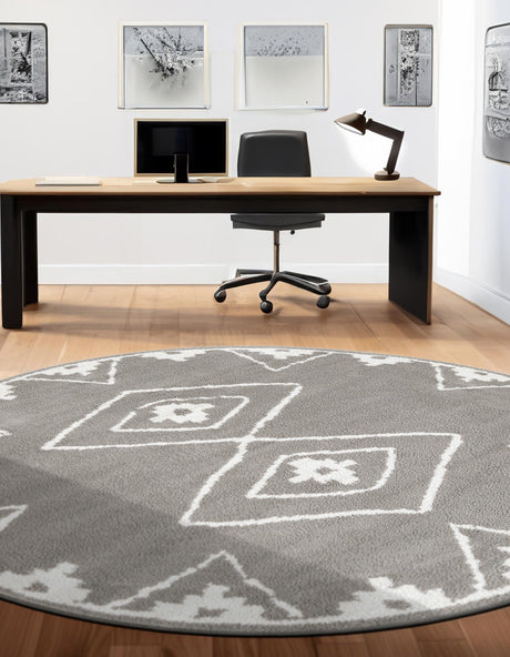 Gray 5' 1 x 5' 1 Norge Round Area Rug 100% Polypropylene Easy Clean Non Shed Stain Resistant Modern Carpet for Home Interior Design for Sale at Rug Engine