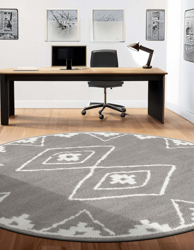 Gray 4' 1 x 4' 1 Norge Round Area Rug 100% Polypropylene Easy Clean Non Shed Stain Resistant Modern Carpet for Home Interior Design for Sale at Rug Engine