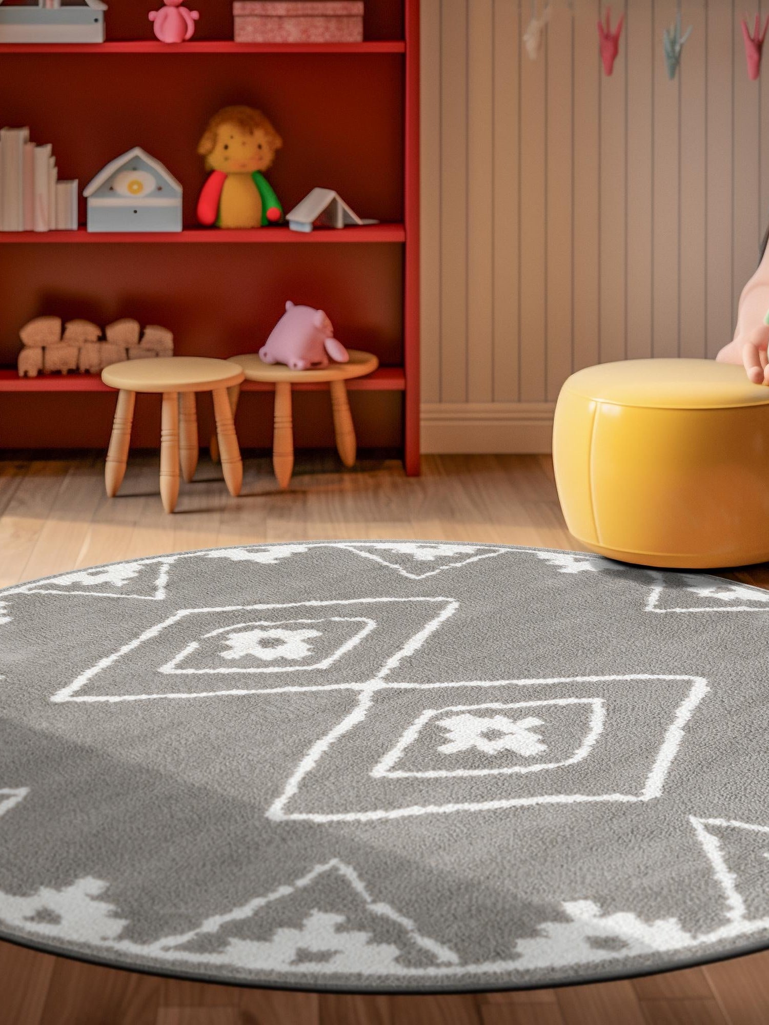 Gray 5' 1 x 5' 1 Norge Round Area Rug 100% Polypropylene Easy Clean Non Shed Stain Resistant Modern Carpet for Home Interior Design for Sale at Rug Engine