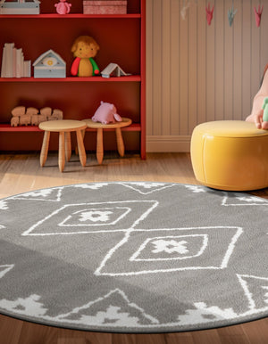 Gray 5' 1 x 5' 1 Norge Round Area Rug 100% Polypropylene Easy Clean Non Shed Stain Resistant Modern Carpet for Home Interior Design for Sale at Rug Engine