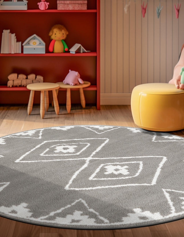 Gray 5' 1 x 5' 1 Norge Round Area Rug 100% Polypropylene Easy Clean Non Shed Stain Resistant Modern Carpet for Home Interior Design for Sale at Rug Engine