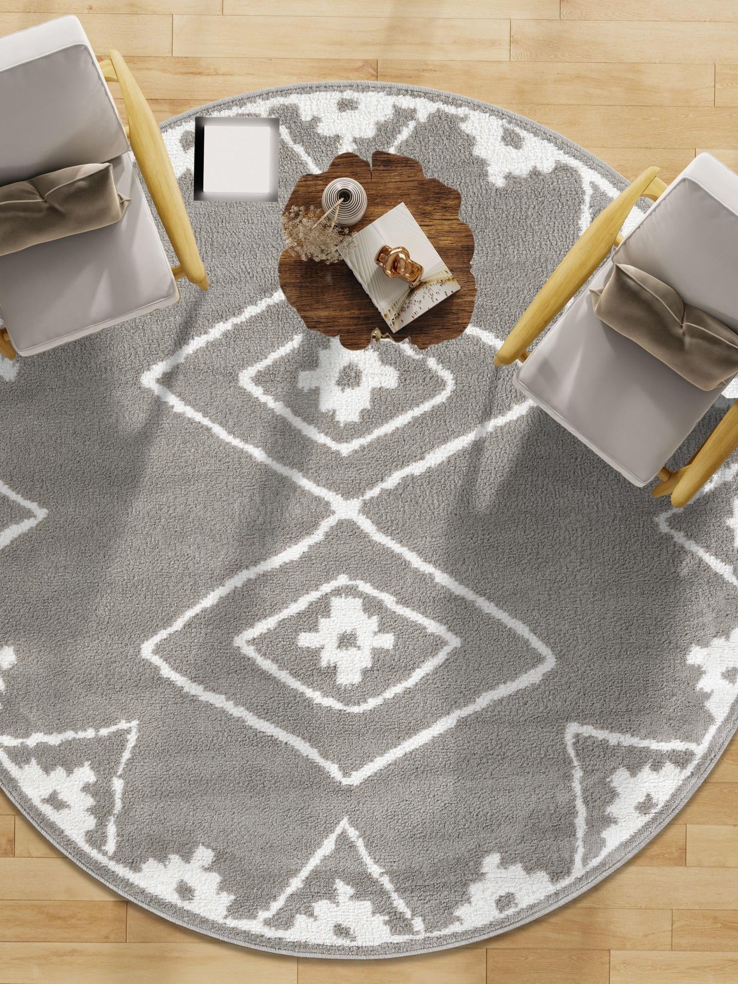 Gray 5' 1 x 5' 1 Norge Round Area Rug 100% Polypropylene Easy Clean Non Shed Stain Resistant Modern Carpet for Home Interior Design for Sale at Rug Engine