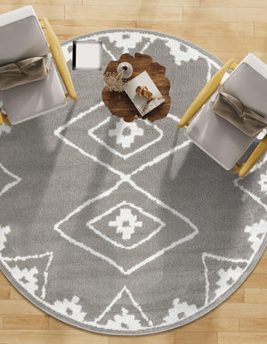 Gray 5' 1 x 5' 1 Norge Round Area Rug 100% Polypropylene Easy Clean Non Shed Stain Resistant Modern Carpet for Home Interior Design for Sale at Rug Engine