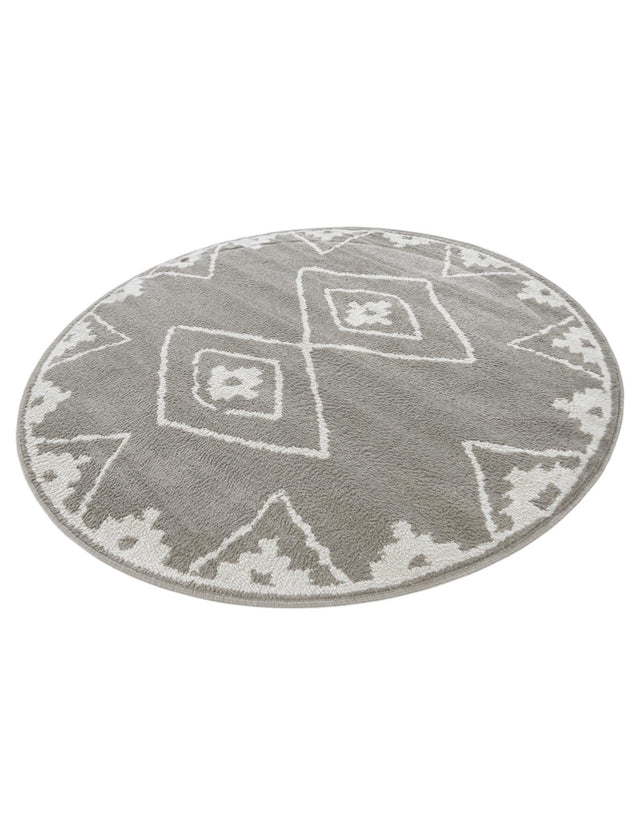 Gray 5' 1 x 5' 1 Norge Round Area Rug 100% Polypropylene Easy Clean Non Shed Stain Resistant Modern Carpet for Home Interior Design for Sale at Rug Engine