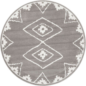 Gray 5' 1 x 5' 1 Norge Round Area Rug 100% Polypropylene Easy Clean Non Shed Stain Resistant Modern Carpet for Home Interior Design for Sale at Rug Engine