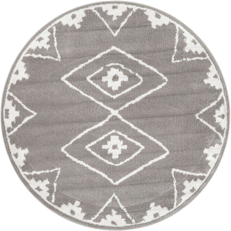 Gray 5' 1 x 5' 1 Norge Round Area Rug 100% Polypropylene Easy Clean Non Shed Stain Resistant Modern Carpet for Home Interior Design for Sale at Rug Engine