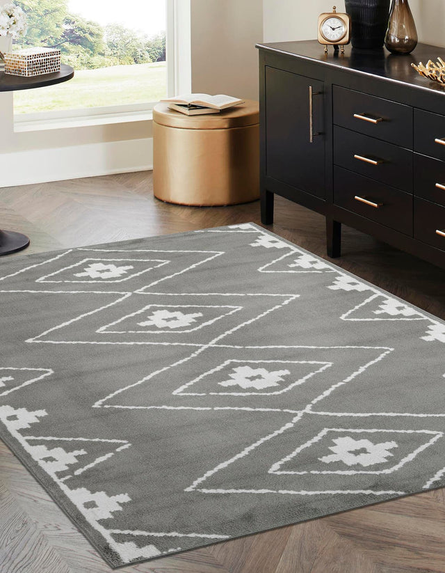 Gray 6' 1 x 9' Norge Rectangle Area Rug 100% Polypropylene Easy Clean Non Shed Stain Resistant Modern Carpet for Home Interior Design for Sale at Rug Engine