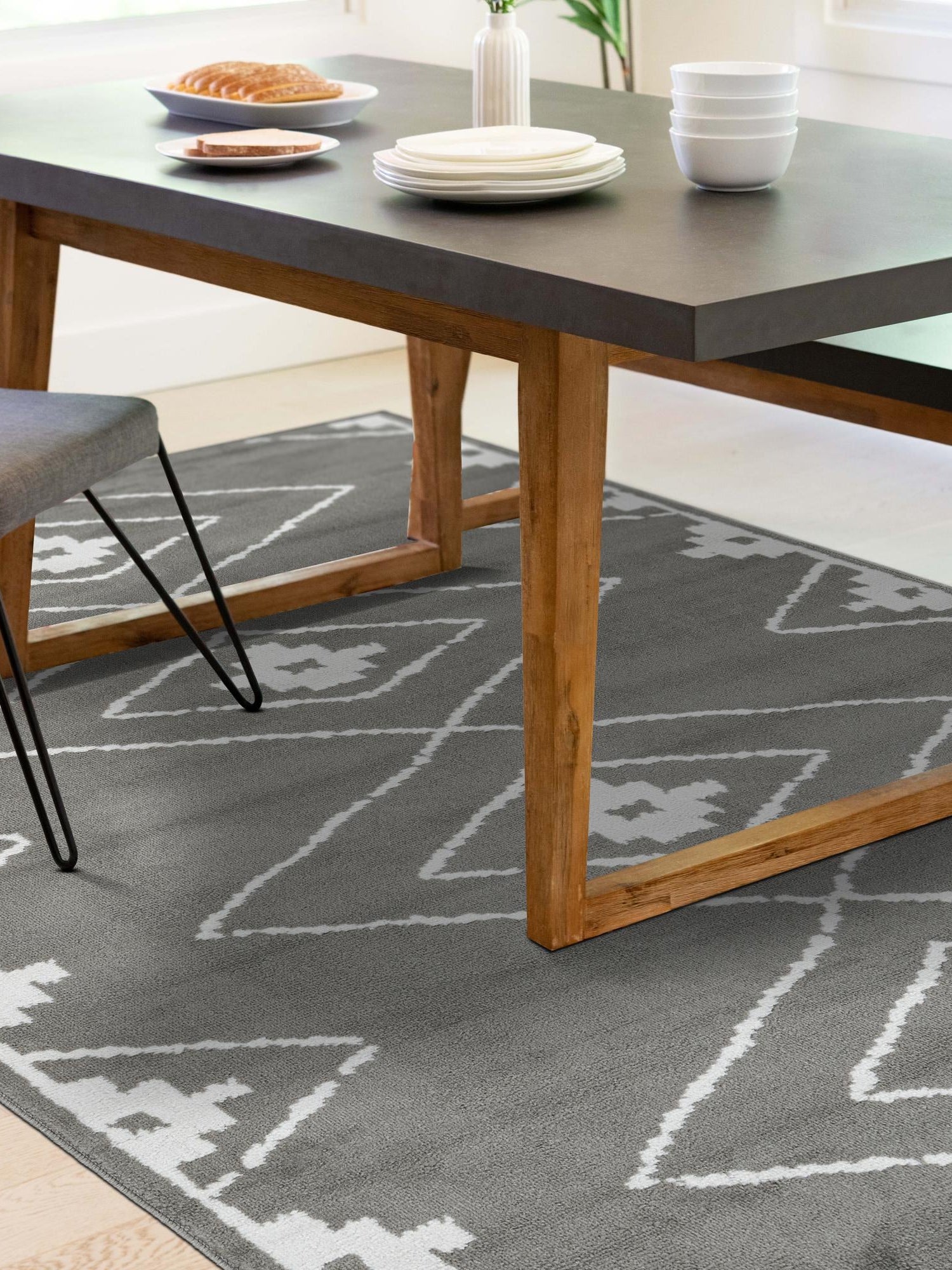 Gray 5' 1 x 7' 1 Norge Rectangle Area Rug 100% Polypropylene Easy Clean Non Shed Stain Resistant Modern Carpet for Home Interior Design for Sale at Rug Engine