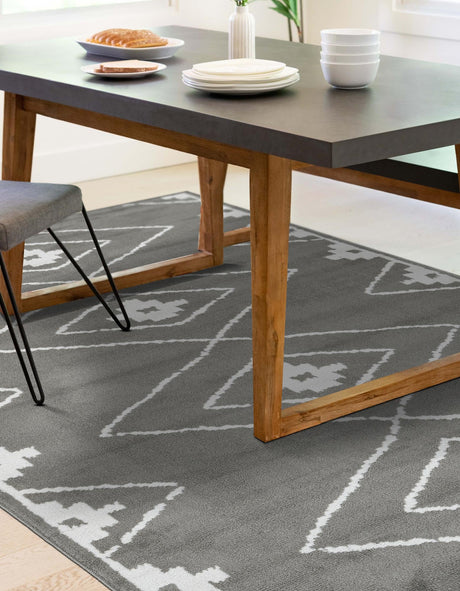 Gray 7' 10 x 10' Norge Rectangle Area Rug 100% Polypropylene Easy Clean Non Shed Stain Resistant Modern Carpet for Home Interior Design for Sale at Rug Engine