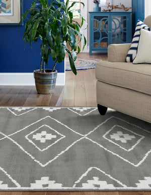 Gray 7' 10 x 10' Norge Rectangle Area Rug 100% Polypropylene Easy Clean Non Shed Stain Resistant Modern Carpet for Home Interior Design for Sale at Rug Engine