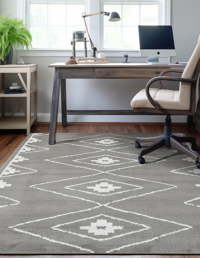 Gray 6' 1 x 9' Norge Rectangle Area Rug 100% Polypropylene Easy Clean Non Shed Stain Resistant Modern Carpet for Home Interior Design for Sale at Rug Engine