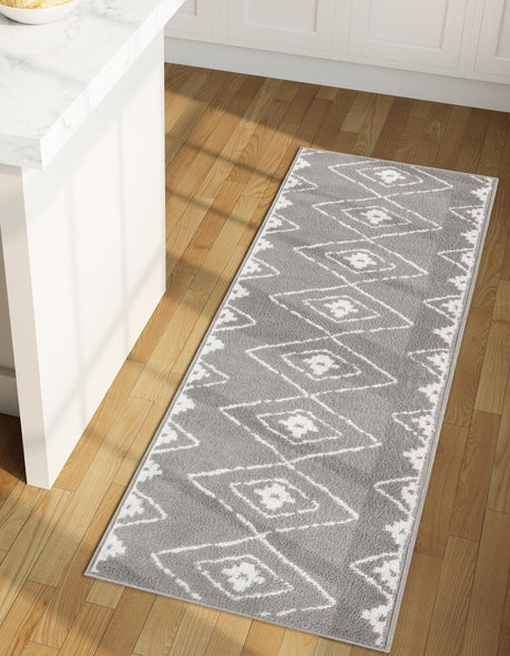 Gray 2' 7 x 10' Norge Runner Area Rug 100% Polypropylene Easy Clean Non Shed Stain Resistant Modern Carpet for Home Interior Design for Sale at Rug Engine