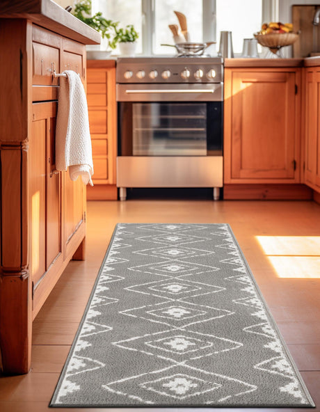 Gray 2' x 8' Norge Runner Area Rug 100% Polypropylene Easy Clean Non Shed Stain Resistant Modern Carpet for Home Interior Design for Sale at Rug Engine