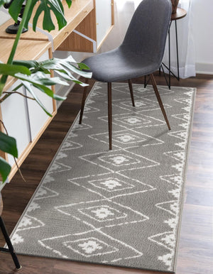 Gray 2' 7 x 12' Norge Runner Area Rug 100% Polypropylene Easy Clean Non Shed Stain Resistant Modern Carpet for Home Interior Design for Sale at Rug Engine