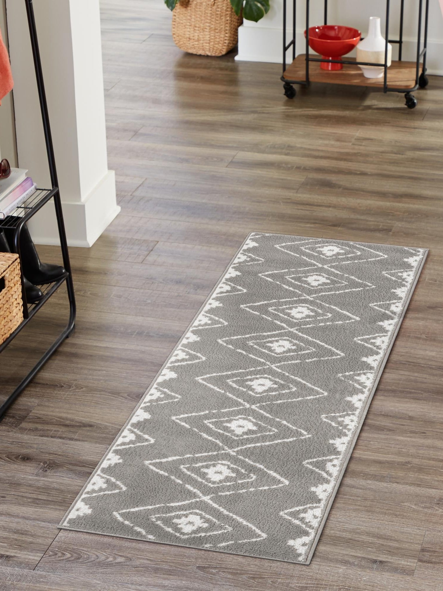 Gray 2' 7 x 12' Norge Runner Area Rug 100% Polypropylene Easy Clean Non Shed Stain Resistant Modern Carpet for Home Interior Design for Sale at Rug Engine