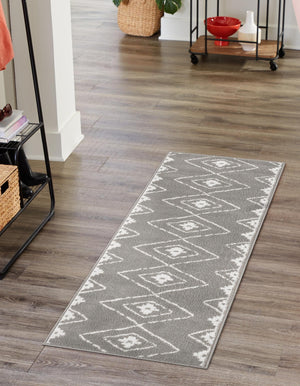 Gray 2' 7 x 12' Norge Runner Area Rug 100% Polypropylene Easy Clean Non Shed Stain Resistant Modern Carpet for Home Interior Design for Sale at Rug Engine