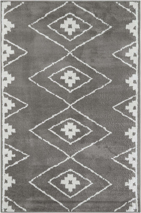 Gray 6' 1 x 9' Norge Rectangle Area Rug 100% Polypropylene Easy Clean Non Shed Stain Resistant Modern Carpet for Home Interior Design for Sale at Rug Engine