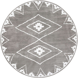Gray 7' 10 x 7' 10 Norge Round Area Rug 100% Polypropylene Easy Clean Non Shed Stain Resistant Modern Carpet for Home Interior Design for Sale at Rug Engine