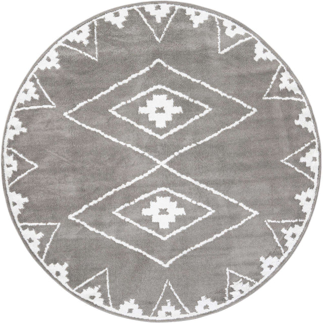 Gray 7' 10 x 7' 10 Norge Round Area Rug 100% Polypropylene Easy Clean Non Shed Stain Resistant Modern Carpet for Home Interior Design for Sale at Rug Engine