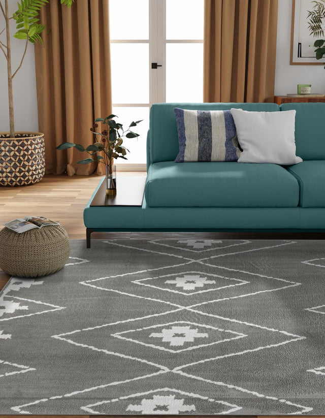 Gray 7' 10 x 7' 10 Norge Square Area Rug 100% Polypropylene Easy Clean Non Shed Stain Resistant Modern Carpet for Home Interior Design for Sale at Rug Engine