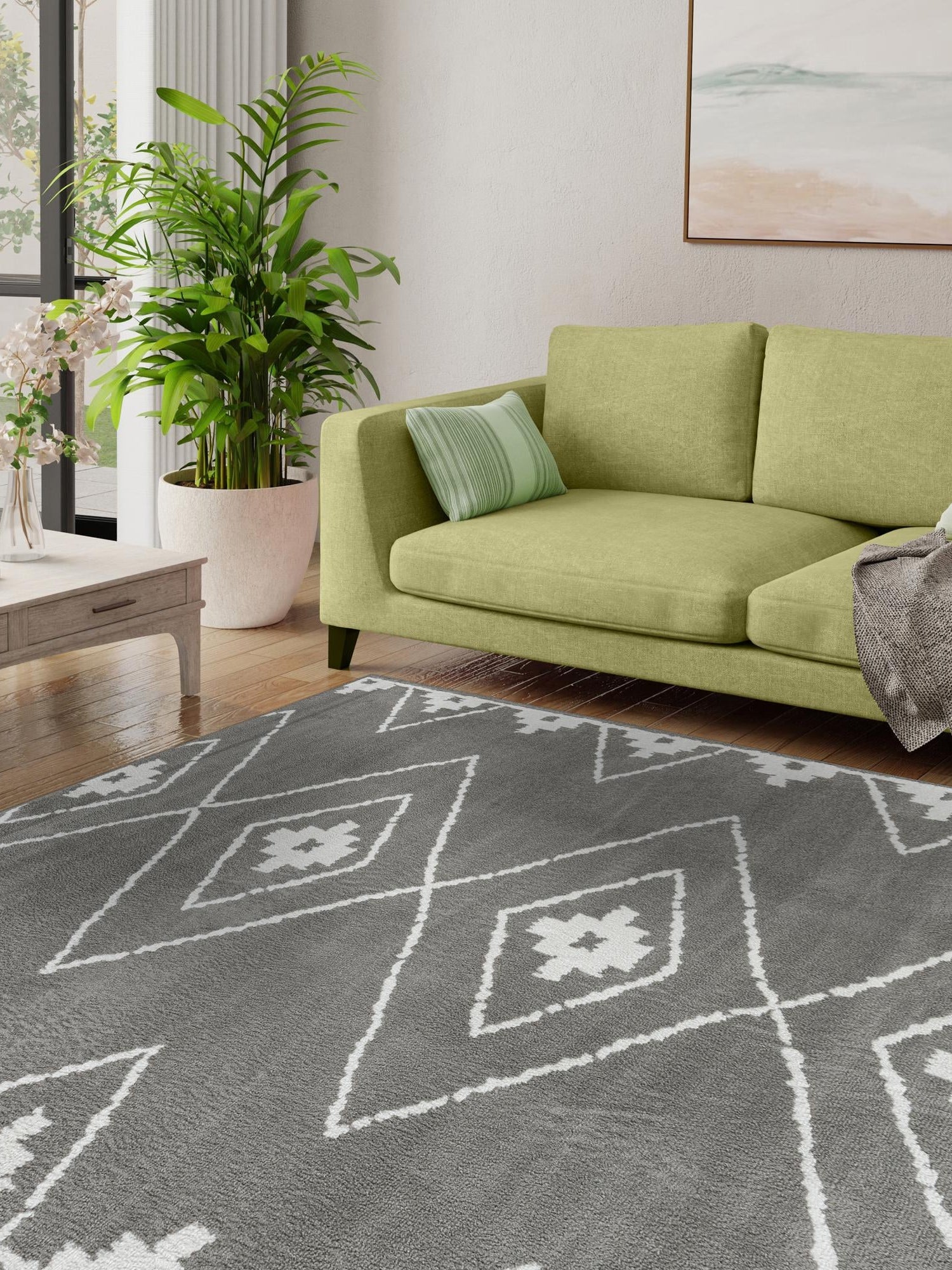 Gray 7' 10 x 7' 10 Norge Square Area Rug 100% Polypropylene Easy Clean Non Shed Stain Resistant Modern Carpet for Home Interior Design for Sale at Rug Engine