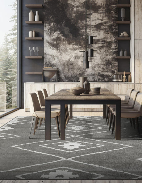 Gray 7' 10 x 7' 10 Norge Square Area Rug 100% Polypropylene Easy Clean Non Shed Stain Resistant Modern Carpet for Home Interior Design for Sale at Rug Engine