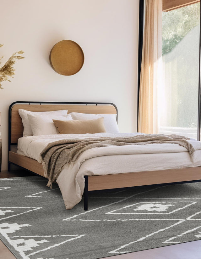 Gray 7' 10 x 7' 10 Norge Square Area Rug 100% Polypropylene Easy Clean Non Shed Stain Resistant Modern Carpet for Home Interior Design for Sale at Rug Engine