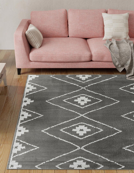 Gray 7' 10 x 7' 10 Norge Square Area Rug 100% Polypropylene Easy Clean Non Shed Stain Resistant Modern Carpet for Home Interior Design for Sale at Rug Engine