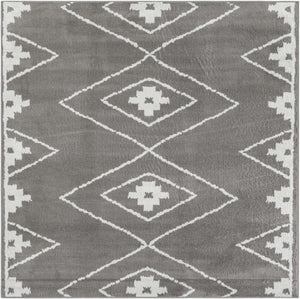 Gray 7' 10 x 7' 10 Norge Square Area Rug 100% Polypropylene Easy Clean Non Shed Stain Resistant Modern Carpet for Home Interior Design for Sale at Rug Engine