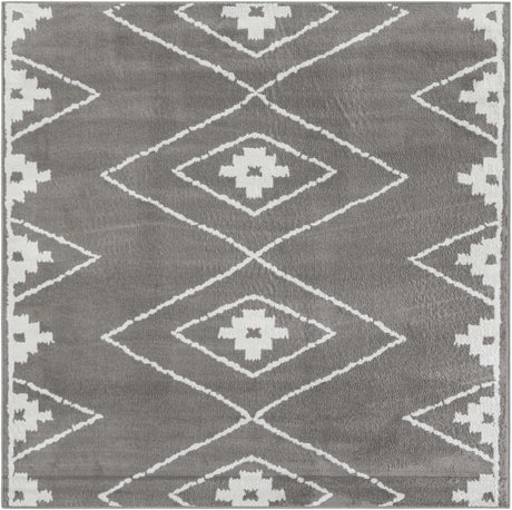 Gray 7' 10 x 7' 10 Norge Square Area Rug 100% Polypropylene Easy Clean Non Shed Stain Resistant Modern Carpet for Home Interior Design for Sale at Rug Engine