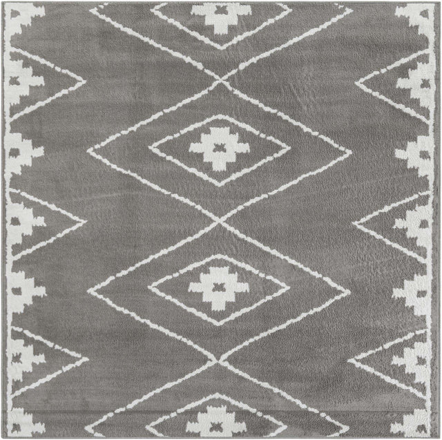 Gray 7' 10 x 7' 10 Norge Square Area Rug 100% Polypropylene Easy Clean Non Shed Stain Resistant Modern Carpet for Home Interior Design for Sale at Rug Engine