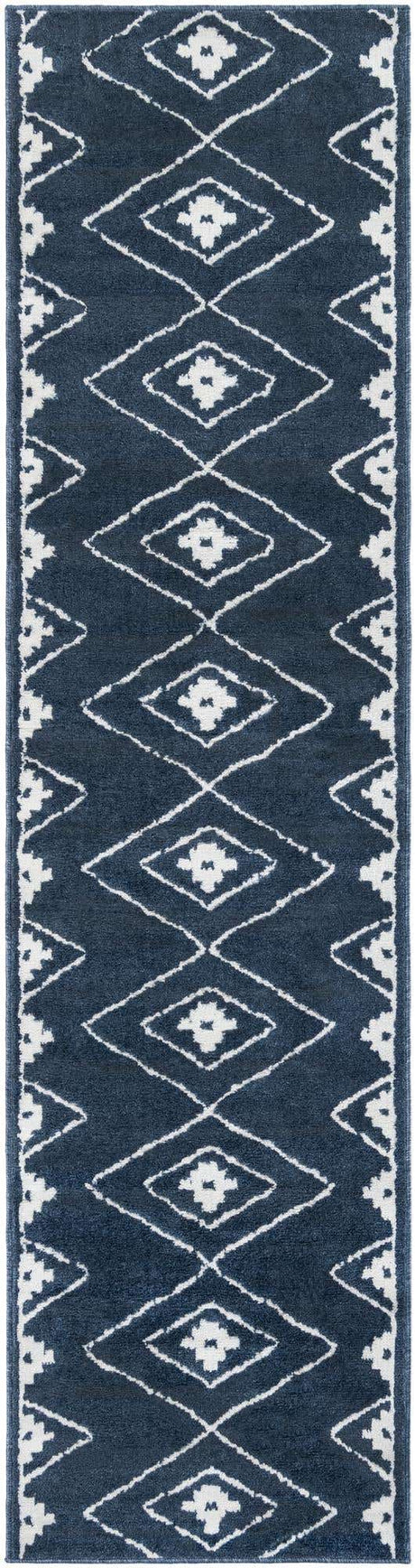 Blue 2' 7 x 10' Norge Runner Area Rug 100% Polypropylene Easy Clean Non Shed Stain Resistant Modern Carpet for Home Interior Design for Sale at Rug Engine