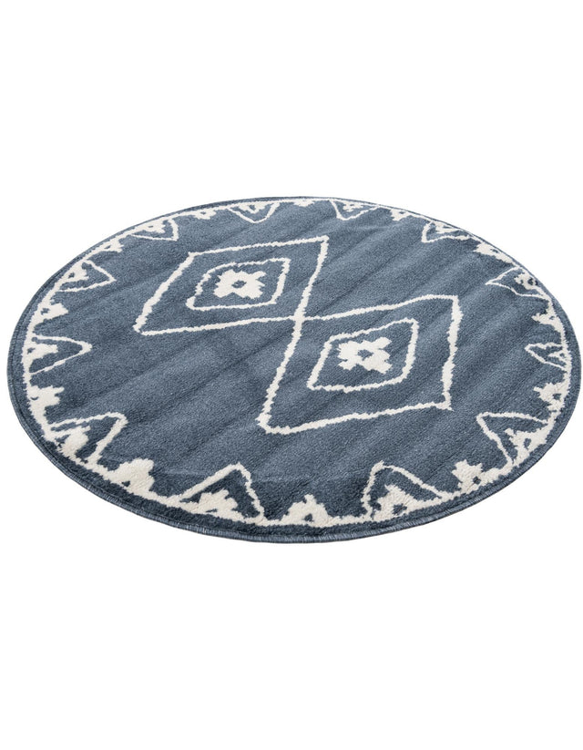 Blue 4' 1 x 4' 1 Norge Round Area Rug 100% Polypropylene Easy Clean Non Shed Stain Resistant Modern Carpet for Home Interior Design for Sale at Rug Engine