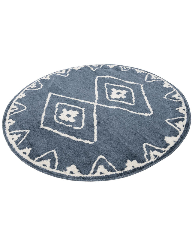 Blue 4' 1 x 4' 1 Norge Round Area Rug 100% Polypropylene Easy Clean Non Shed Stain Resistant Modern Carpet for Home Interior Design for Sale at Rug Engine