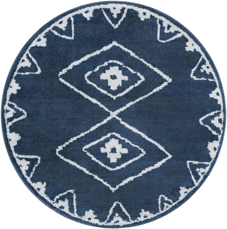 Blue 4' 1 x 4' 1 Norge Round Area Rug 100% Polypropylene Easy Clean Non Shed Stain Resistant Modern Carpet for Home Interior Design for Sale at Rug Engine