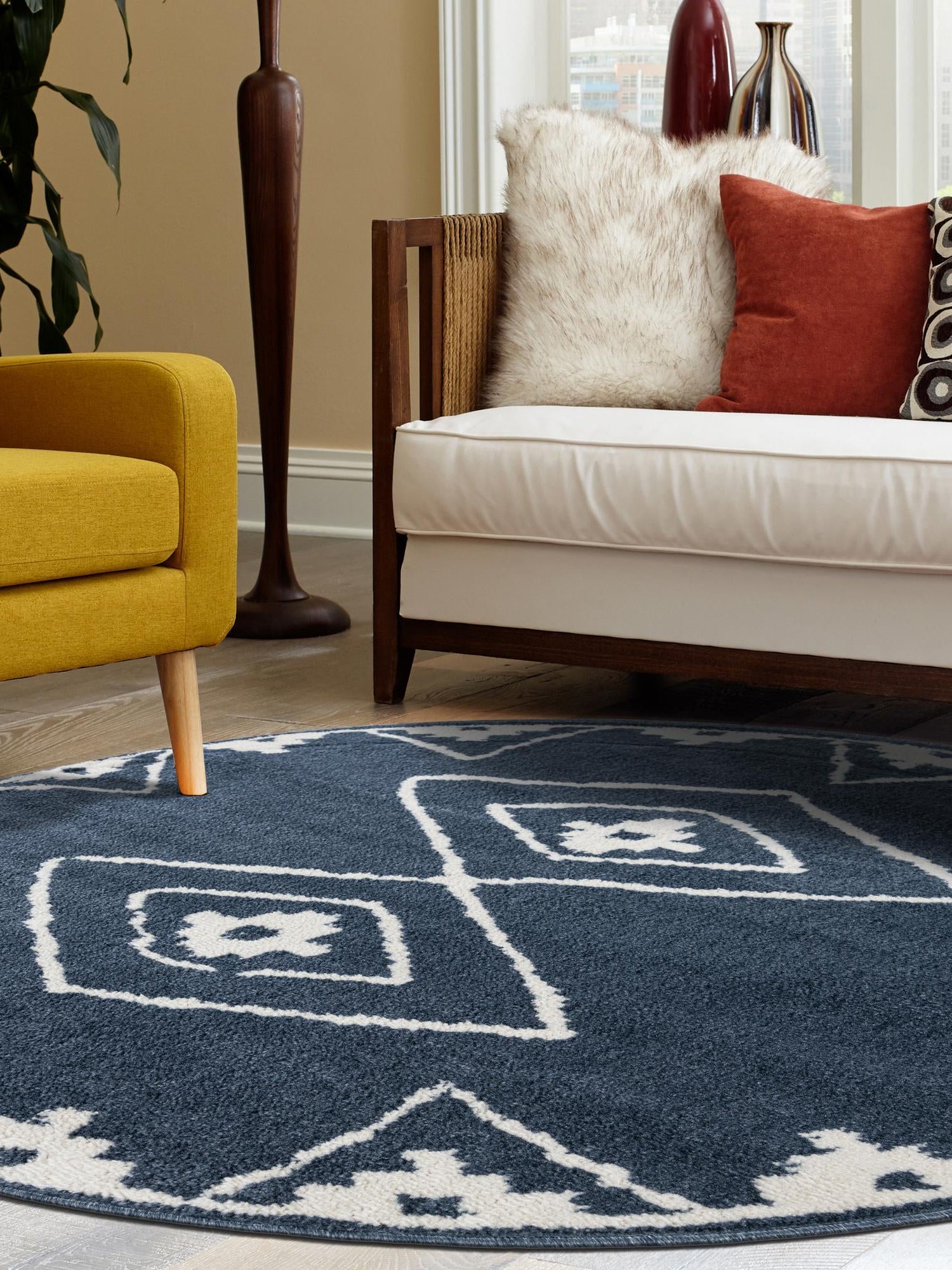 Blue 3' 1 x 3' 1 Norge Round Area Rug 100% Polypropylene Easy Clean Non Shed Stain Resistant Modern Carpet for Home Interior Design for Sale at Rug Engine
