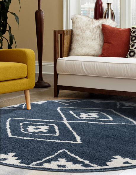 Blue 4' 1 x 4' 1 Norge Round Area Rug 100% Polypropylene Easy Clean Non Shed Stain Resistant Modern Carpet for Home Interior Design for Sale at Rug Engine