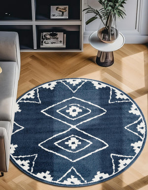 Blue 5' 1 x 5' 1 Norge Round Area Rug 100% Polypropylene Easy Clean Non Shed Stain Resistant Modern Carpet for Home Interior Design for Sale at Rug Engine