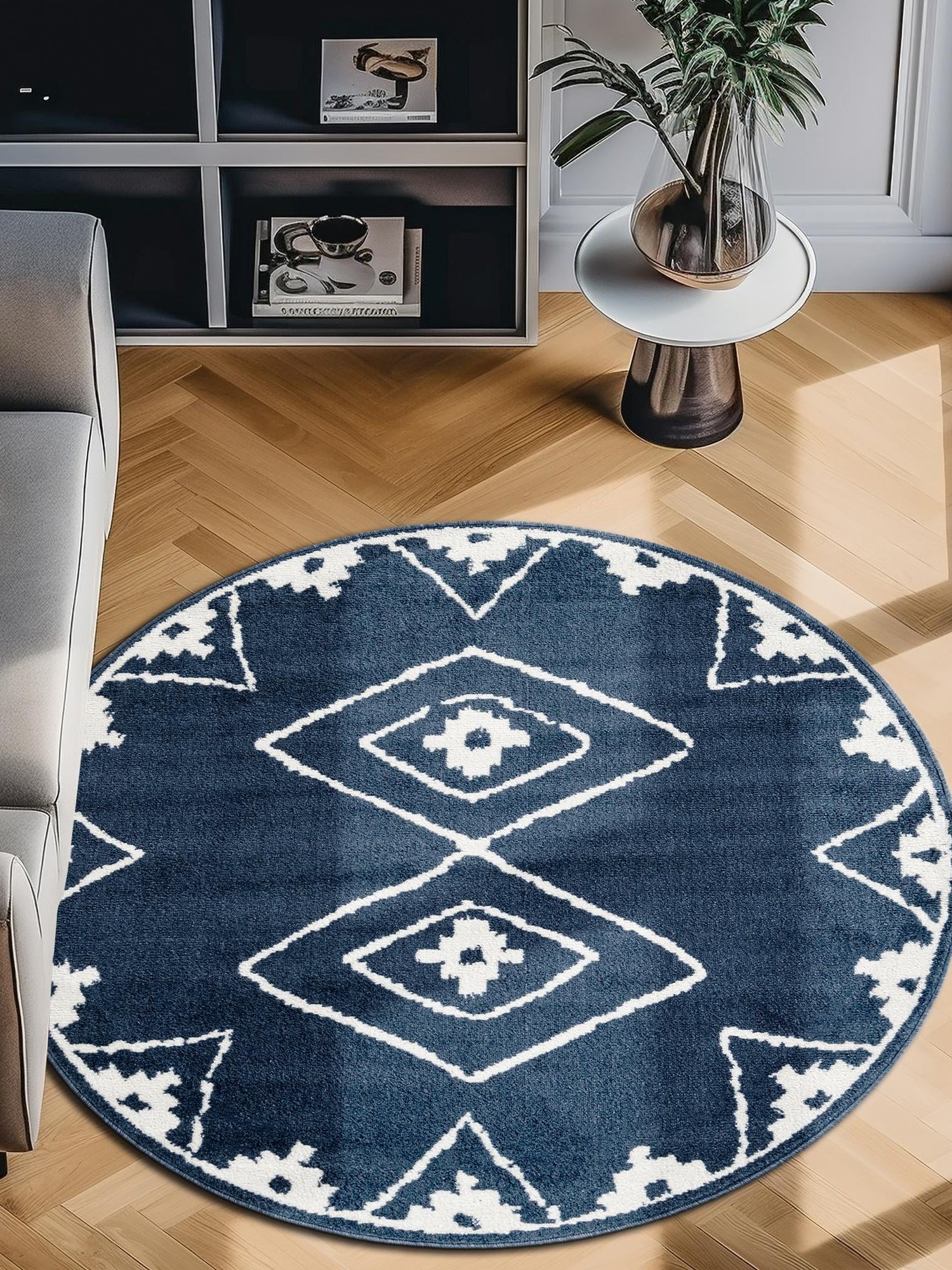 Blue 3' 1 x 3' 1 Norge Round Area Rug 100% Polypropylene Easy Clean Non Shed Stain Resistant Modern Carpet for Home Interior Design for Sale at Rug Engine
