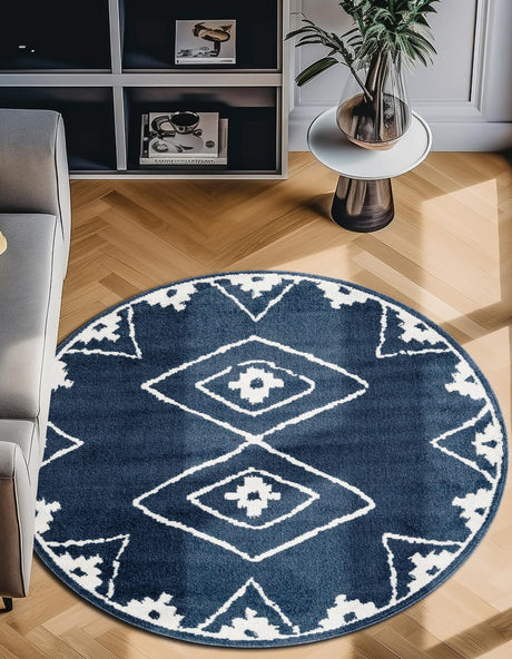Blue 3' 1 x 3' 1 Norge Round Area Rug 100% Polypropylene Easy Clean Non Shed Stain Resistant Modern Carpet for Home Interior Design for Sale at Rug Engine