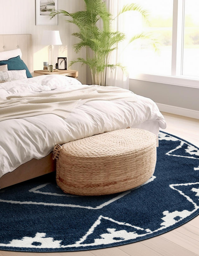 Blue 5' 1 x 5' 1 Norge Round Area Rug 100% Polypropylene Easy Clean Non Shed Stain Resistant Modern Carpet for Home Interior Design for Sale at Rug Engine