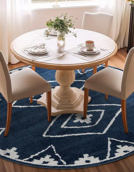 Blue 7' 10 x 7' 10 Norge Round Area Rug 100% Polypropylene Easy Clean Non Shed Stain Resistant Modern Carpet for Home Interior Design for Sale at Rug Engine