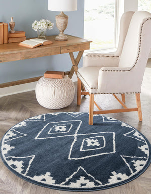 Blue 3' 1 x 3' 1 Norge Round Area Rug 100% Polypropylene Easy Clean Non Shed Stain Resistant Modern Carpet for Home Interior Design for Sale at Rug Engine