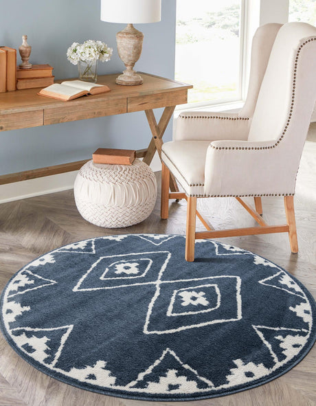 Blue 3' 1 x 3' 1 Norge Round Area Rug 100% Polypropylene Easy Clean Non Shed Stain Resistant Modern Carpet for Home Interior Design for Sale at Rug Engine