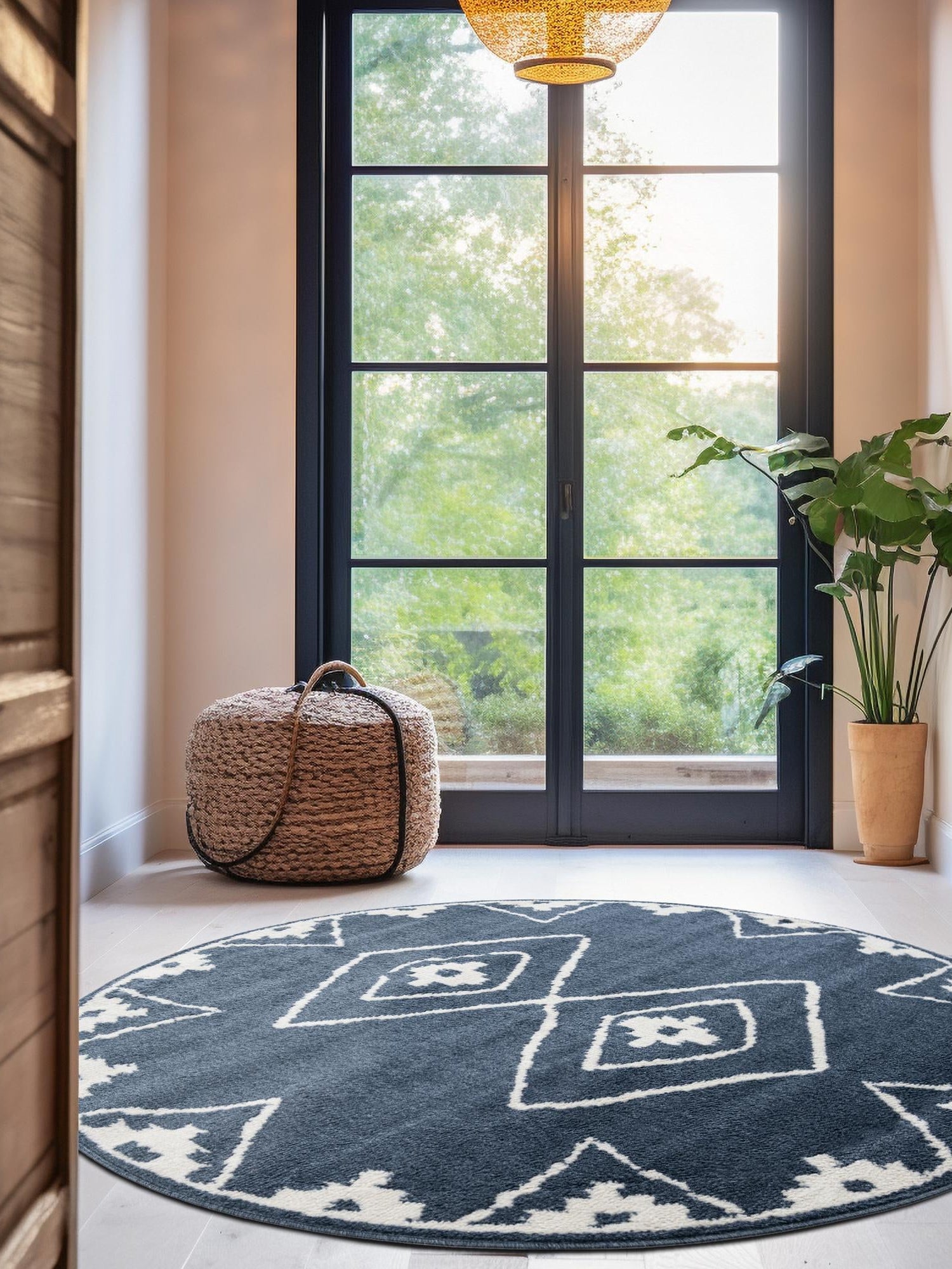 Blue 3' 1 x 3' 1 Norge Round Area Rug 100% Polypropylene Easy Clean Non Shed Stain Resistant Modern Carpet for Home Interior Design for Sale at Rug Engine
