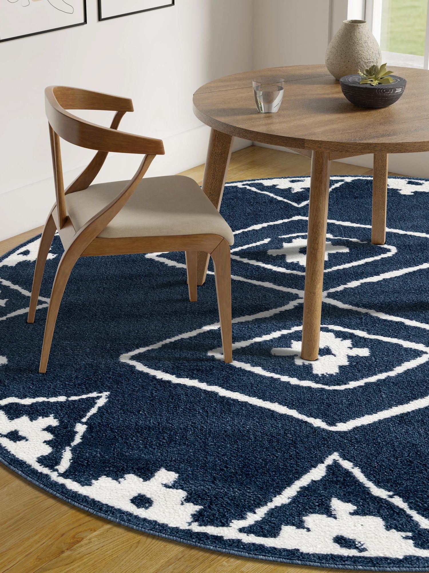 Blue 3' 1 x 3' 1 Norge Round Area Rug 100% Polypropylene Easy Clean Non Shed Stain Resistant Modern Carpet for Home Interior Design for Sale at Rug Engine