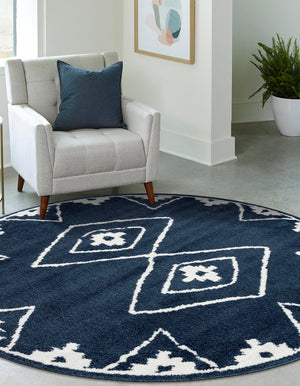 Blue 5' 1 x 5' 1 Norge Round Area Rug 100% Polypropylene Easy Clean Non Shed Stain Resistant Modern Carpet for Home Interior Design for Sale at Rug Engine