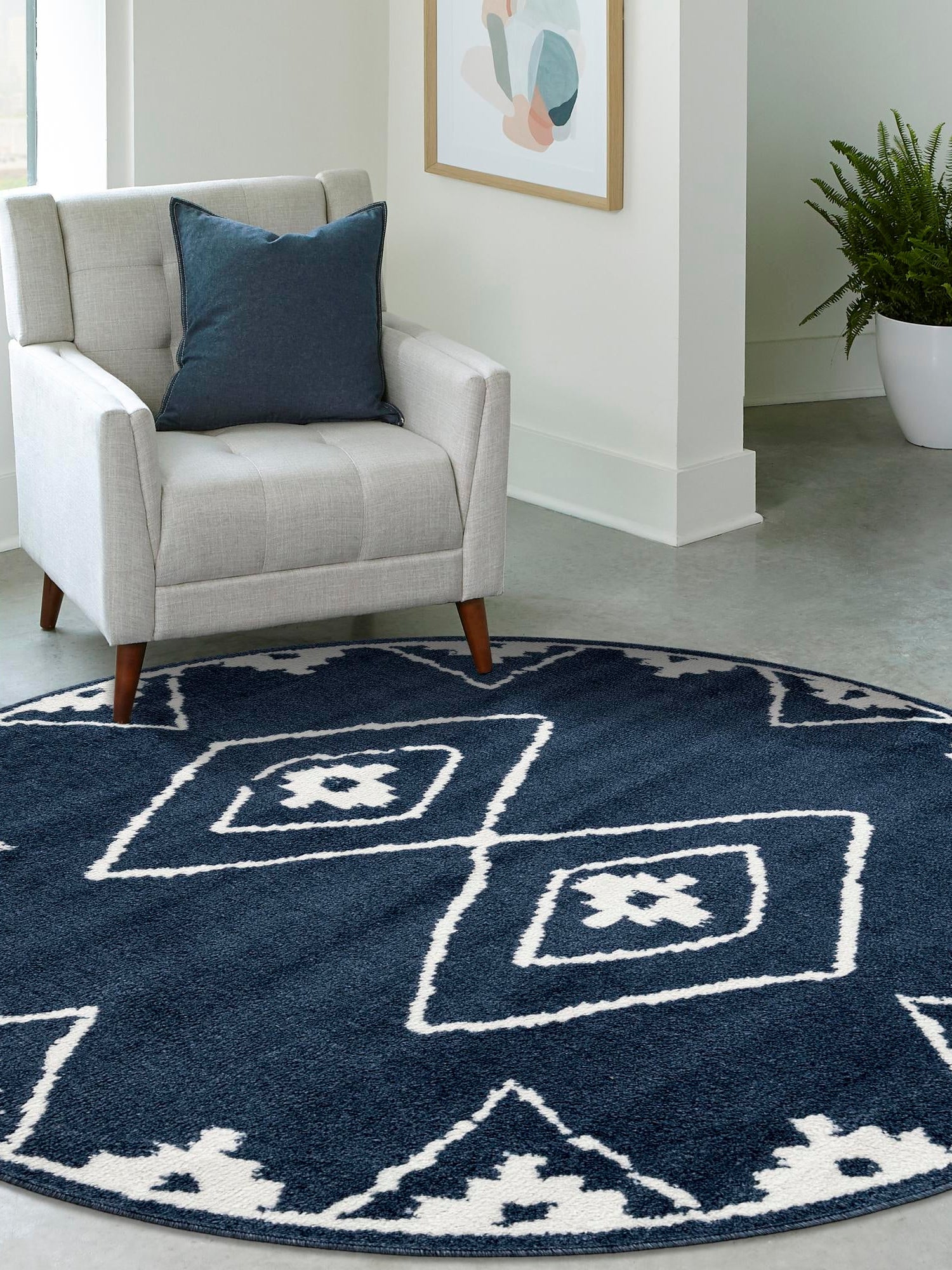 Blue 3' 1 x 3' 1 Norge Round Area Rug 100% Polypropylene Easy Clean Non Shed Stain Resistant Modern Carpet for Home Interior Design for Sale at Rug Engine